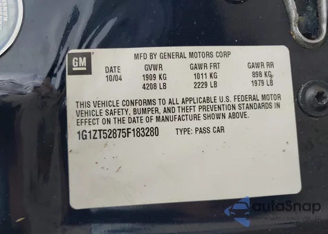 2005 Chevrolet Malibu Ls z USA, uszkodzony, nr VIN 1G1ZT52875F183280